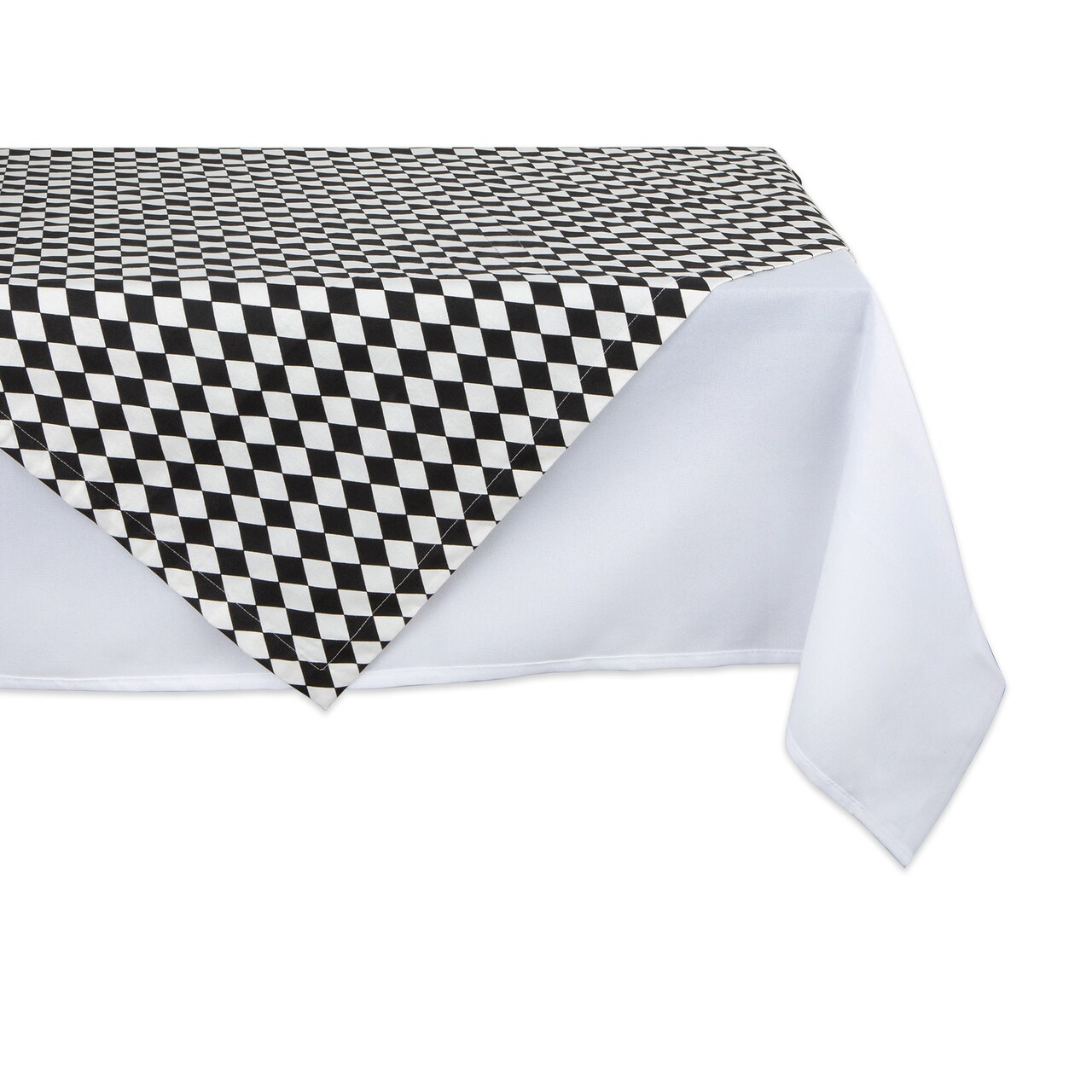 Contemporary Home Living Harlequin Square Cotton Tablecloth - 40" - White and Black